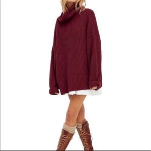NWT Free People Swim Too Deep Knit Oversized sweater - maroon